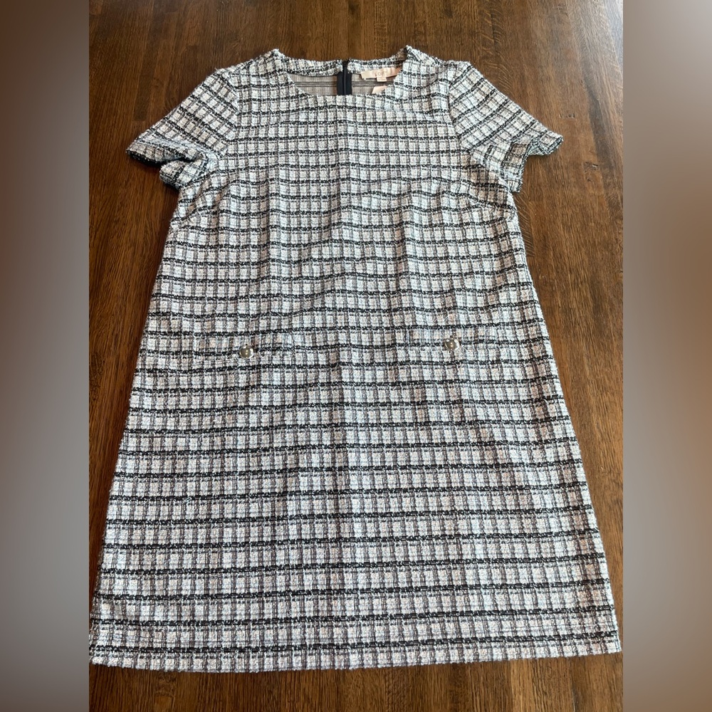 NWT Loft Blue and Navy Plaid Short Sleeve Dress - Size 12